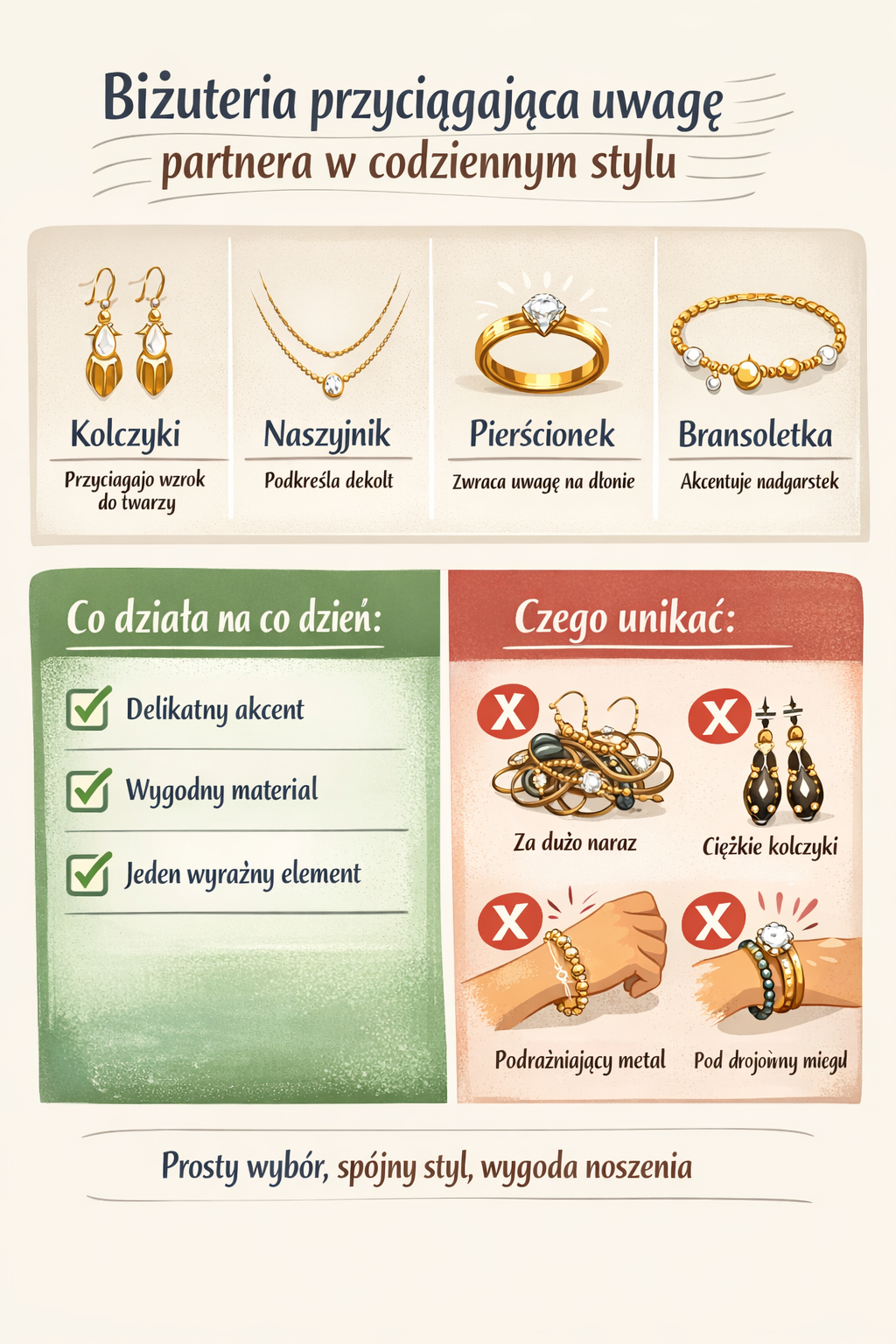 Biżuteria przyciągająca uwagę partnera w codziennym stylu kolczyki naszyjnik pierścionek bransoletka